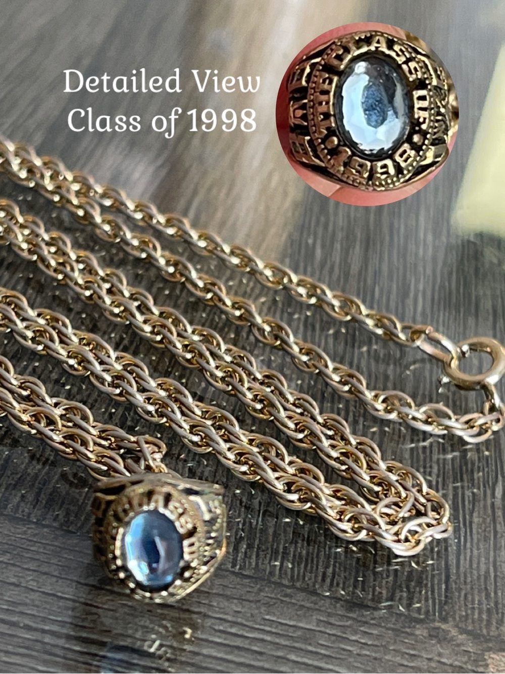 Vintage Mini Class Ring Necklace 1998 with Pale Blue Stone